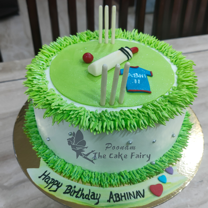 Customized cricket themed cake - The Baker's Table