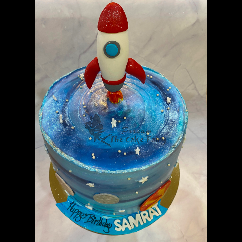 Solar Systme Rocket Theme Cake
